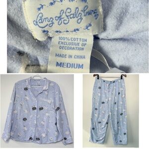 Lanz of Salzburg Blue Flannel Sheep Prints Pajama set long sleeve long pants M
